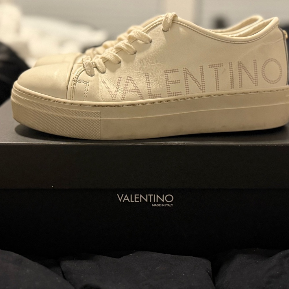 Valentino Cream Sneakers with Leather Finish